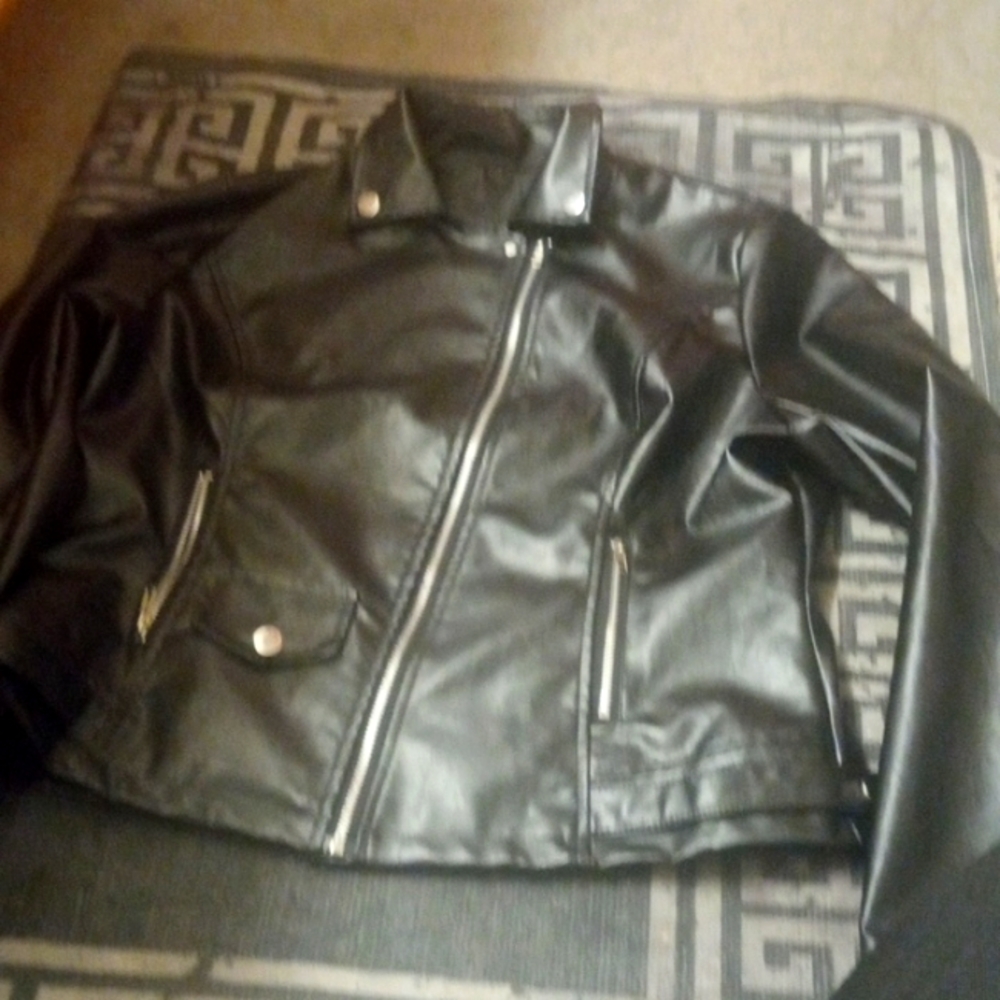 Black faux leather biker jacket